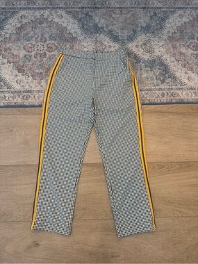 Zara Black & White Gingham Pants with Yellow Side Stripe